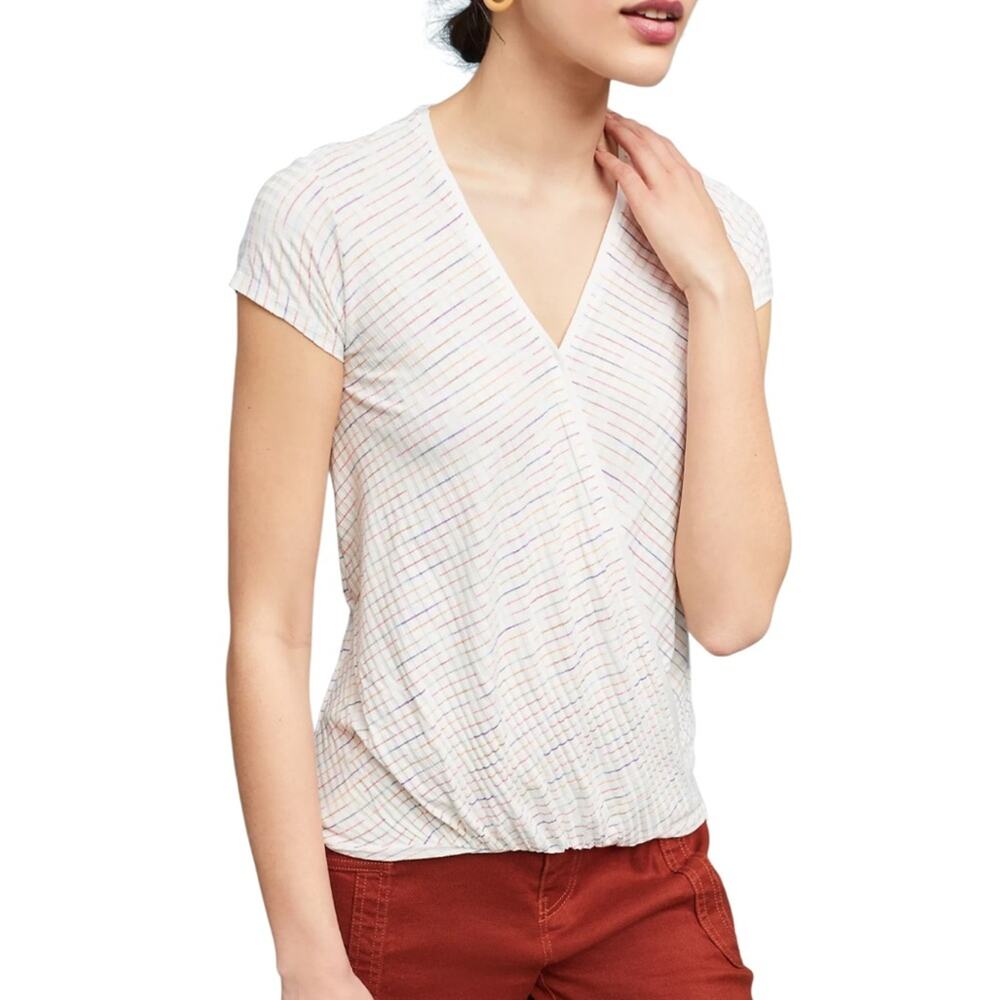 Maeve Leila Wrap Top Cream with color stripes Size Large - Picture 6 of 10